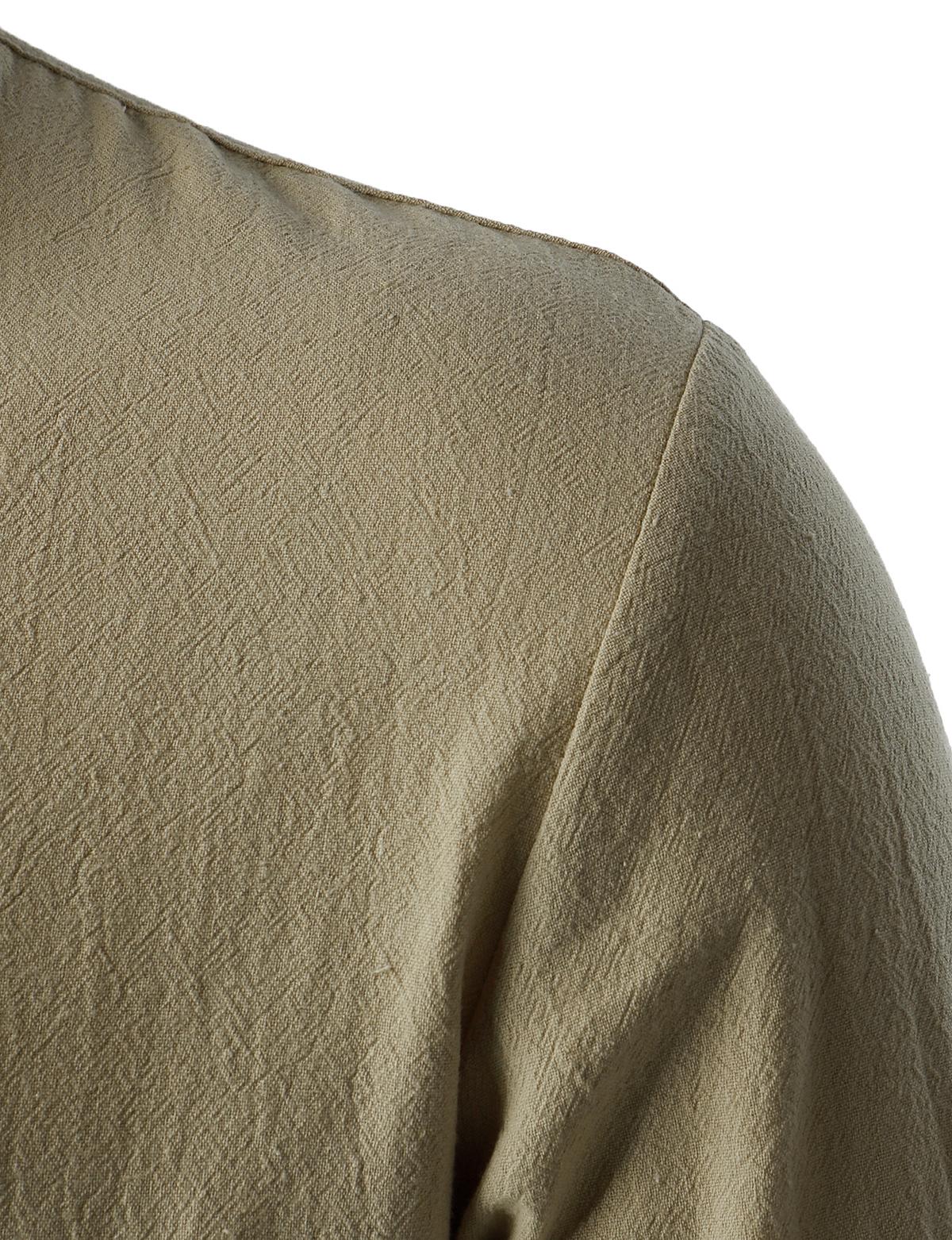 ZEROYAA Men's Medieval Vintage Long Sleeve Lace Up Shirt Renaissance Costume for Halloween Viking Pirate Cosplay Casual Menswear Funny Shirts Cotton High Quality Beige V-Neck Banded Collar Roll-up Sleeves