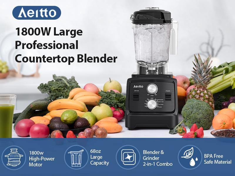 Aeitto Blender, Blenders for Kitchen with 1800W Motor, 68Oz. Large Capacity, 2-in-1 Blender & Grinder Combo, BPA-Free Countertop Professional Blender for Smoothies, Ice Crush, Frozen Drinks