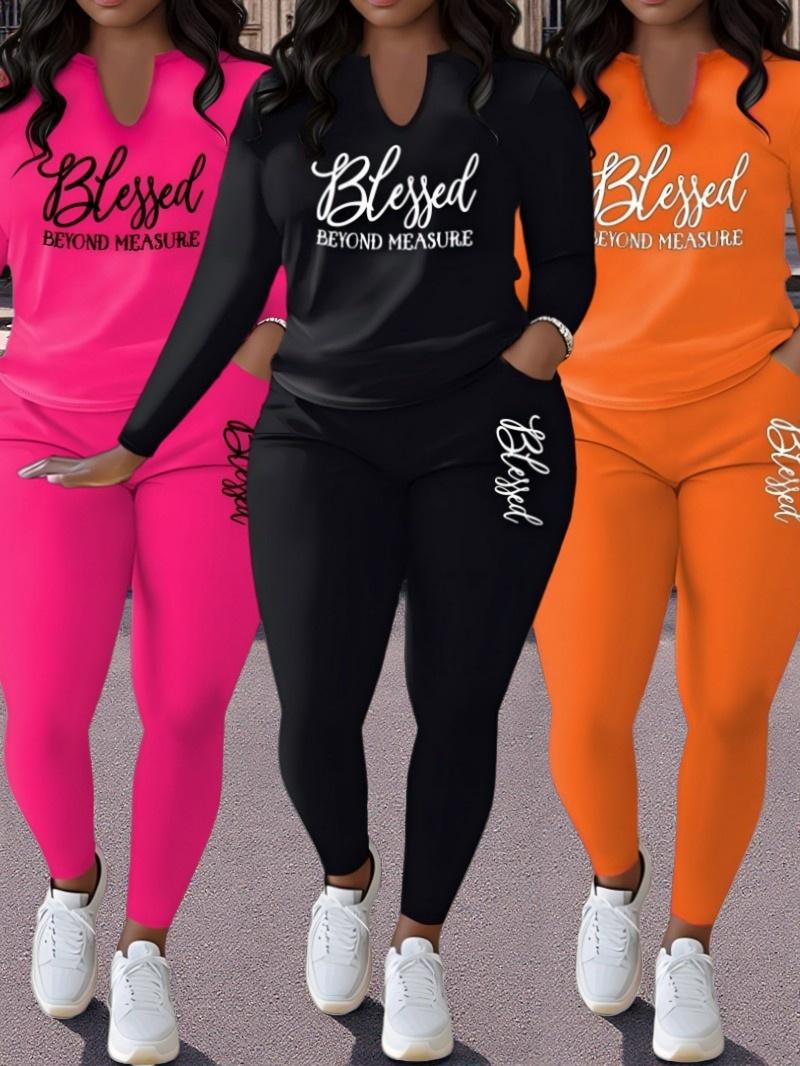 [2pcs Print Set] Big Size Women'S Fashion Two-piece Set Loose Long-Sleeve Oversized Round Neck Casual Print