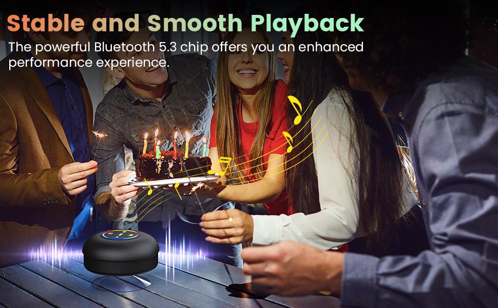 Waterproof Speaker, Portable Wireless Speaker with Suction Cup, USB Rechargeable Black Speaker, Wireless Version Life for Parties, Bathroom, Travel, Home, Outdoor, Gifts for Birthday, Thanksgiving