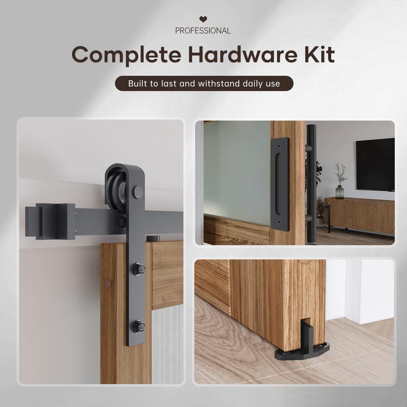 Easelife Sliding Barn Door with Frosted Glass Panels Rustic Wood Finish Black Hardware Kit Easy Installation Modern Home Decor International Warranty Living Space