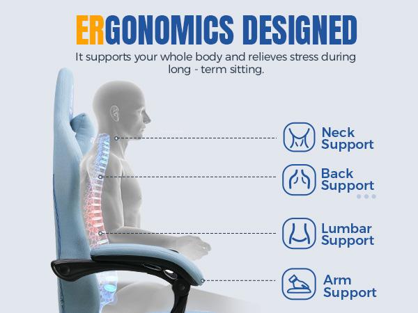 【Buy 1 Get 4】GTPLAYER Gaming Chair with Footrest, Fabric Office Chair with Pocket Spring Seat, Memory Foam Lumbar Support, High-Back Computer Chair