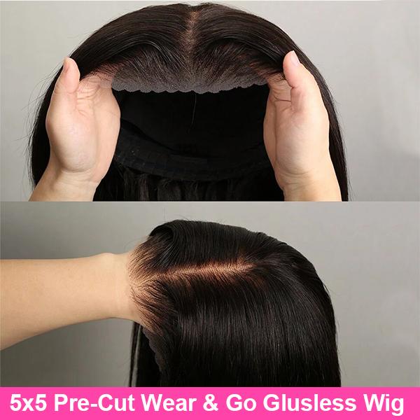 Glueless Wig 5x5 Human Hair Wigs 200% Density 13x4 Bone Straight Lace Front Wigs Blended Hair HD Transparent Pre Cut Lace Closure Wig Brazilian Hair Easy To Go No Glue Need Natural Black Color