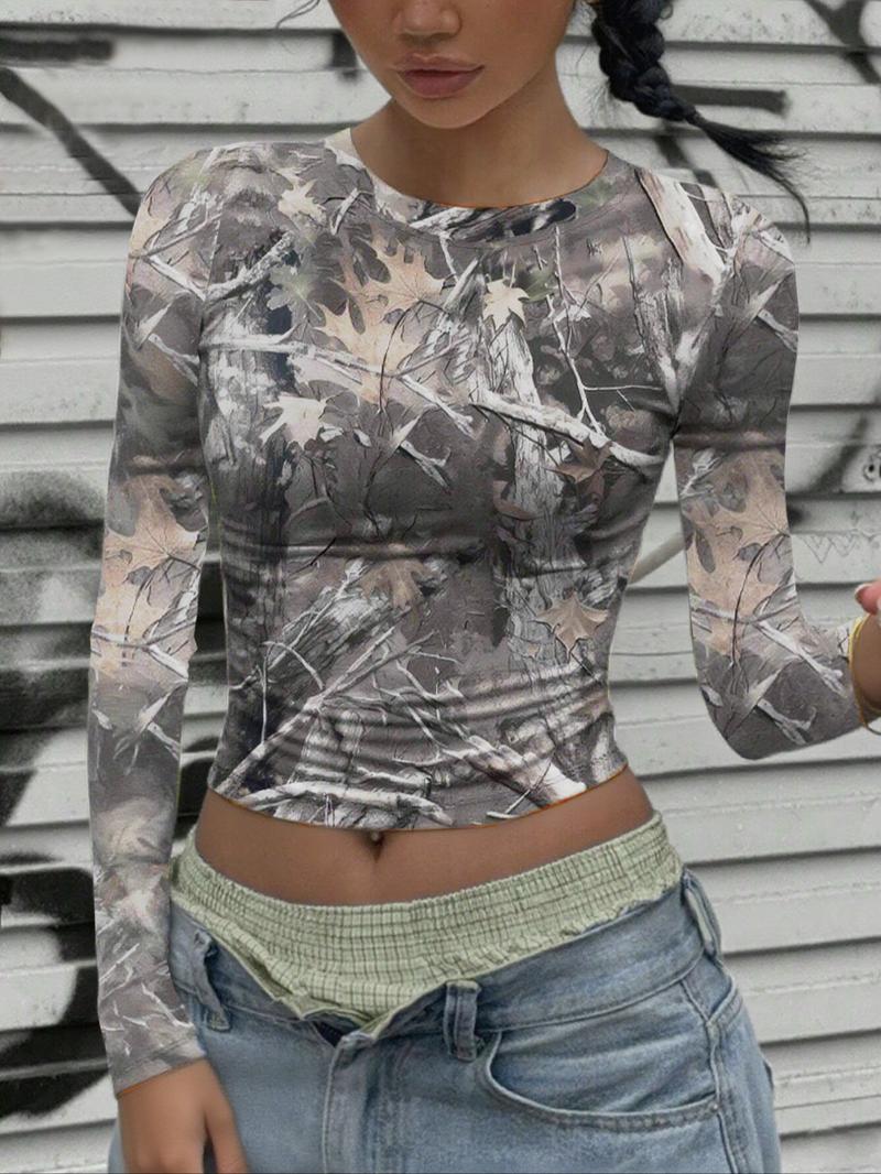 Women's Sexy Slim-Fit Round Neck Long Sleeve Top, Casual Loose Fit Short Shirt for All Seasons, Comfortable & Stylish Women's Clothing