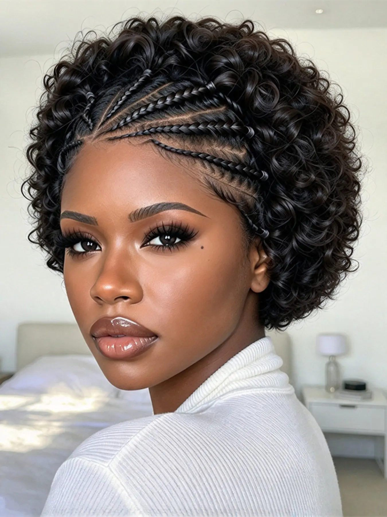 Braided Puff Style black color 13x4 lace pixie cut human hair wigs for women short afro curly with daily party cosplay use hair wig holiday gift wig Halloween Day Christmas Day gift wig pixie cut human hair wig