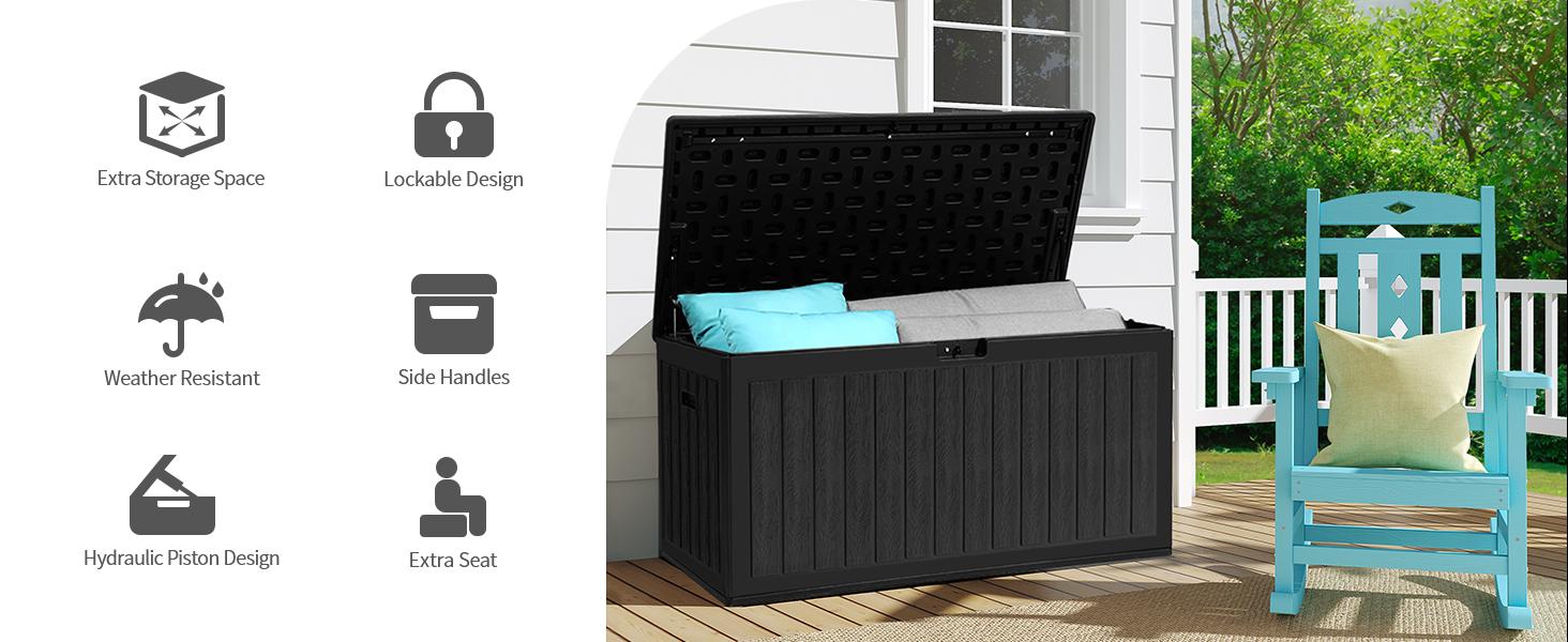 Yitahome 90 Gallon Resin Outdoor Storage Box, XXL Double-Wall Waterproof Deck Box, Doubles as Table or Seating, with 450 lbs Capacity, Lockable