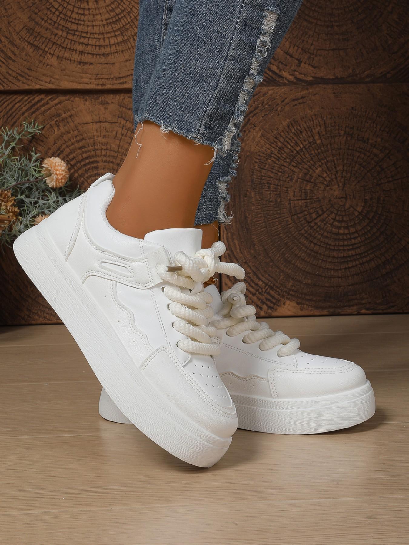 Thick Sole Casual Board Shoes, Chunky Laces Height-Boosting Bread Shoes, Outdoor Wear Versatile Teen Girl Fashion Women's Shoes