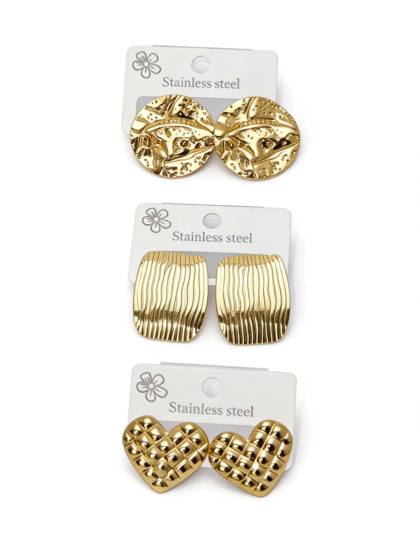 18K Gold Plated Stainless Steel Earrings for Women, Vintage Geometric Flower Heart Statement Studs, Hypoallergenic Non Tarnish Fashion Jewelry