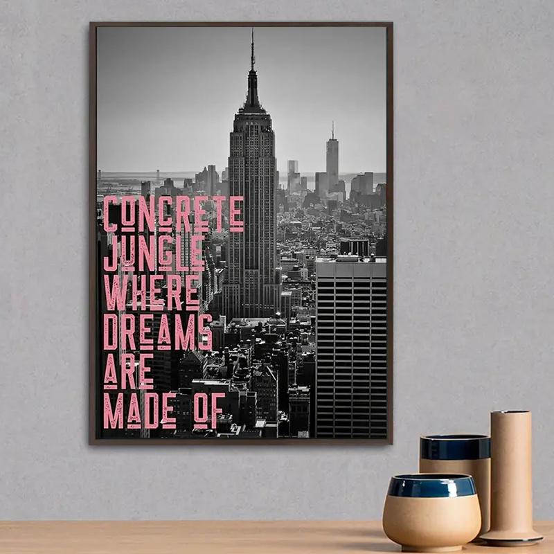 Room Decoration 1 Piece NYC Skyline City Canvas Art Print, Frameless Motivational Quote Wall Decoration Poster, Unique Holiday Gift for Home Office Living Room Bedroom. 2D Flat