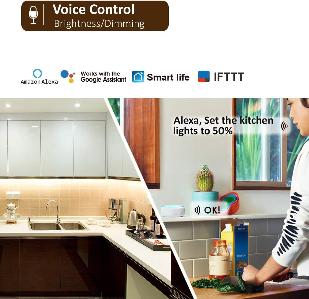 Smart Under Cabinet Lights Work with Alexa, Google,Siri, LED Light for Kitchen Shelf Counter Lighting with App, Voice Activated Dimmable and Linkable Warm to Cool White (3 Lights Bar Kit)
