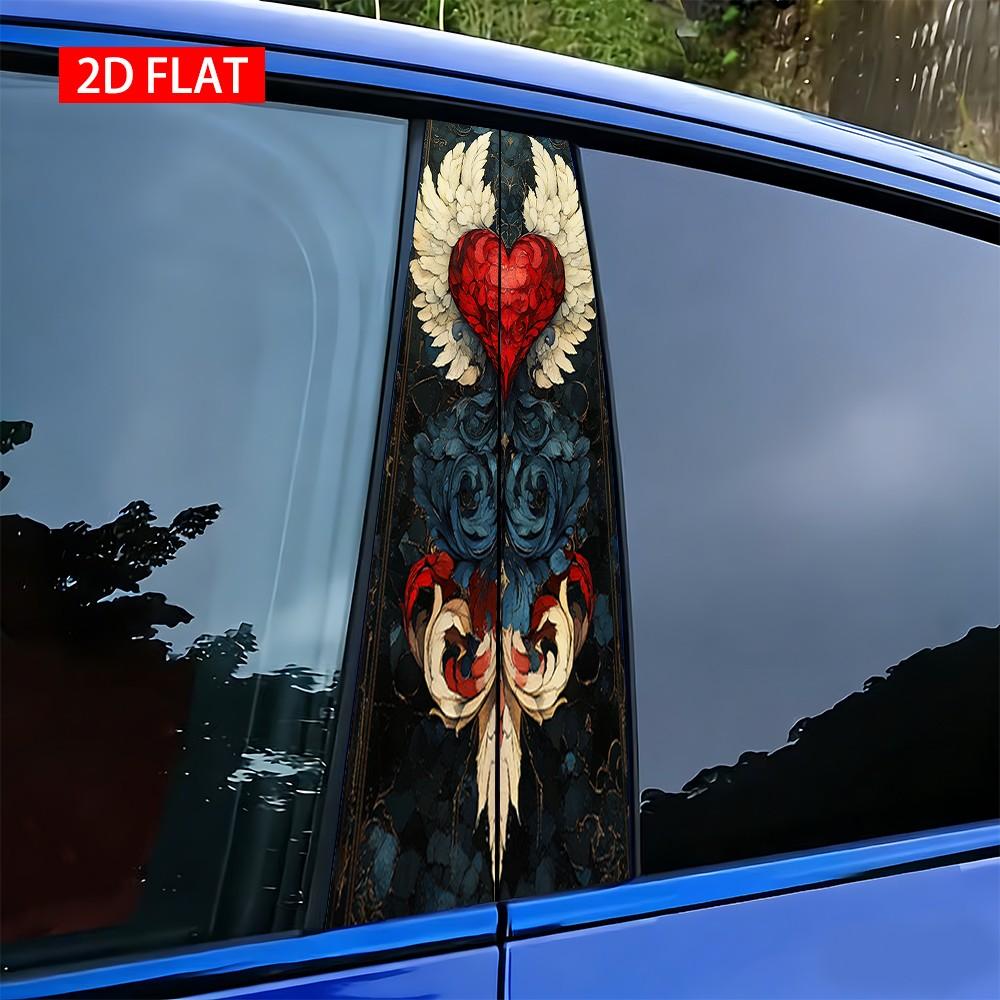 2 Sets Heart-Shaped Baroque Style Car B Pillar Stickers, Self-Adhesive PVC Decorative Stickers, Waterproof Scratch-Resistant, Car Exterior Accessories
