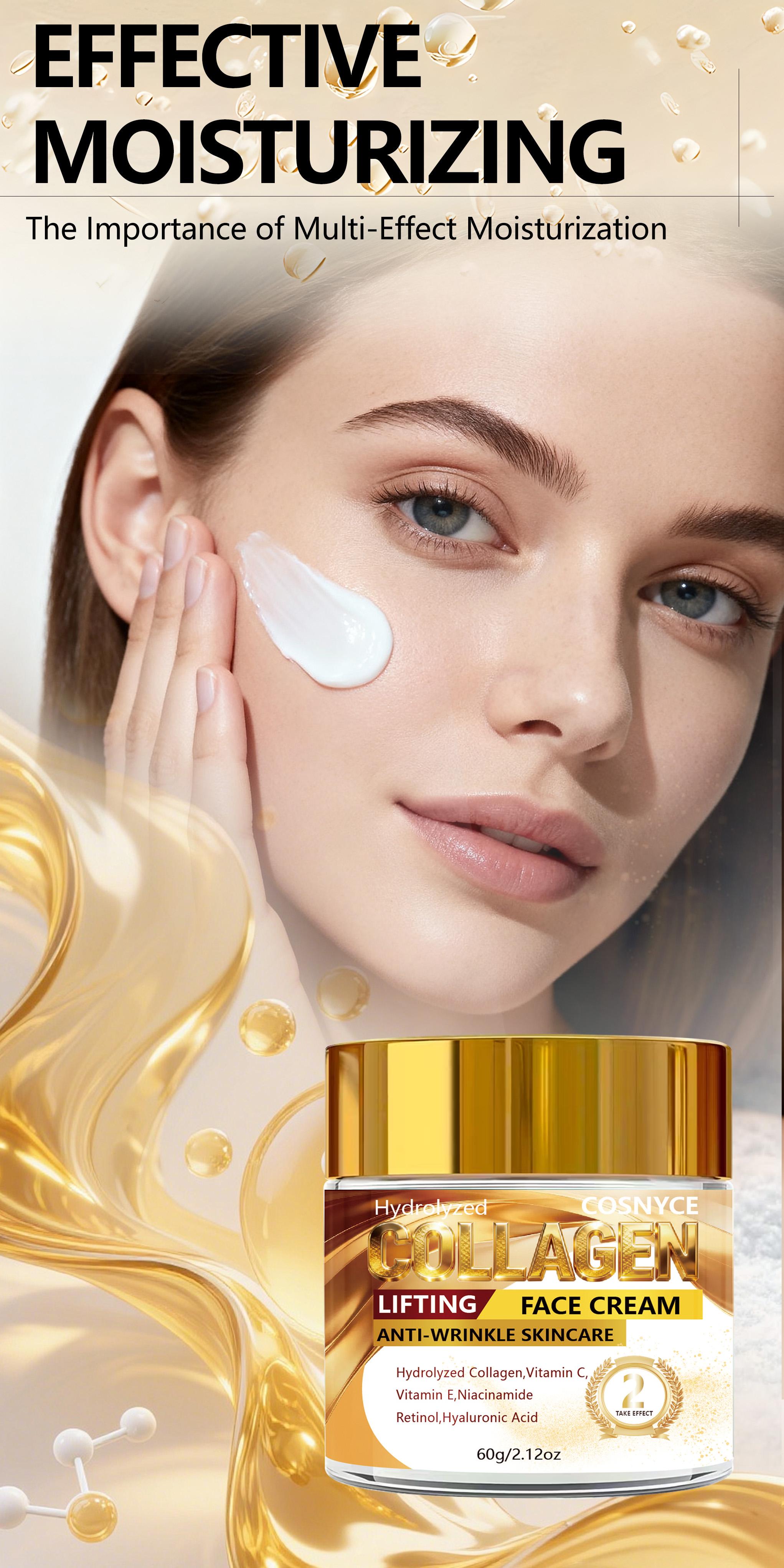 60g Collagen Face Cream with Vitamin C, Smooth Moisturizing, Alcohol-Free, No Scent, Non-Greasy, Easy Absorption, Suitable for All Skin Types