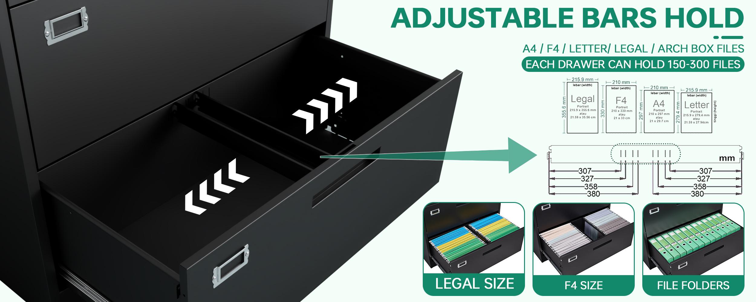 Letaya 5 Drawer File Cabinet with Lock,Metal Lateral Filing Cabinets for Home Office Hanging Files Letter/Legal/F4/A4 Size(Requires installation)