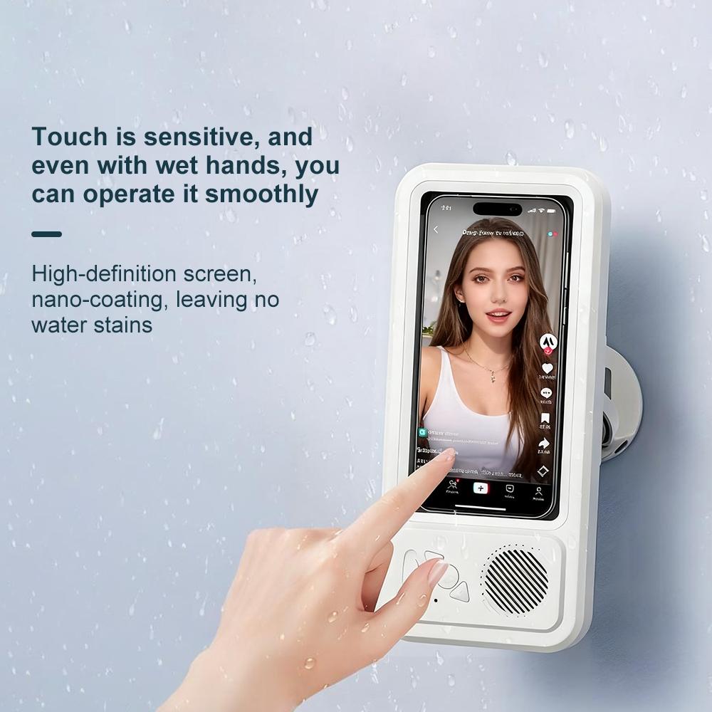 Waterproof box speaker, bathroom waterproof 360 ° rotating touch screen, Bluetooth speaker, watch movies, listen to music, phone holder Bluetooth speaker audio shower TV holder, swimming pool, kitchen, bathroom, sink