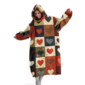 hoodie blanket，Wearable Blanket，Hooded Blanket Wearable Christmas Element Digital Print Flannel Soft Warm Blanket for Sofa Home Leisure Air Conditioning Nap Office Bed Camping Travel Gift，Christmas Gift,Valentine's Day gift, Soft Cozy Blanket