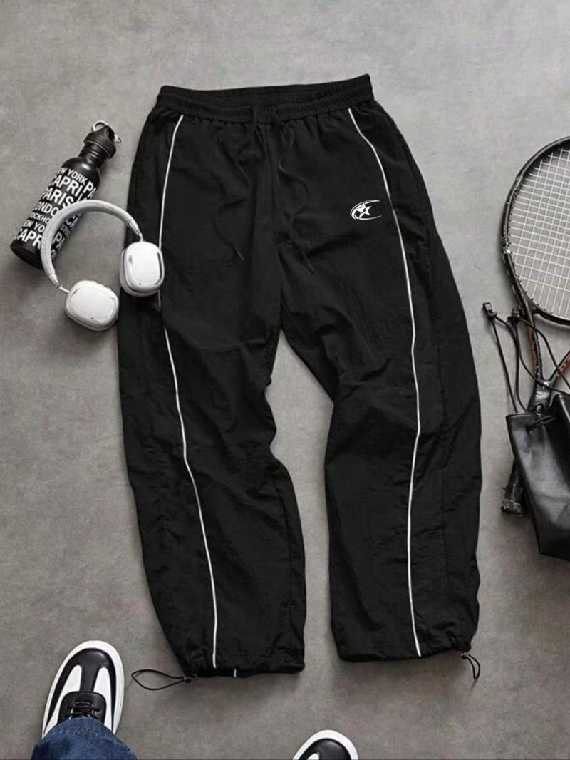 Men's Fashion Casual Striped Sport Pants, Taslon Fabric, Unique Print, Waist Drawstring, Adjustable Ankle Elastic, Perfect for Daily Wear