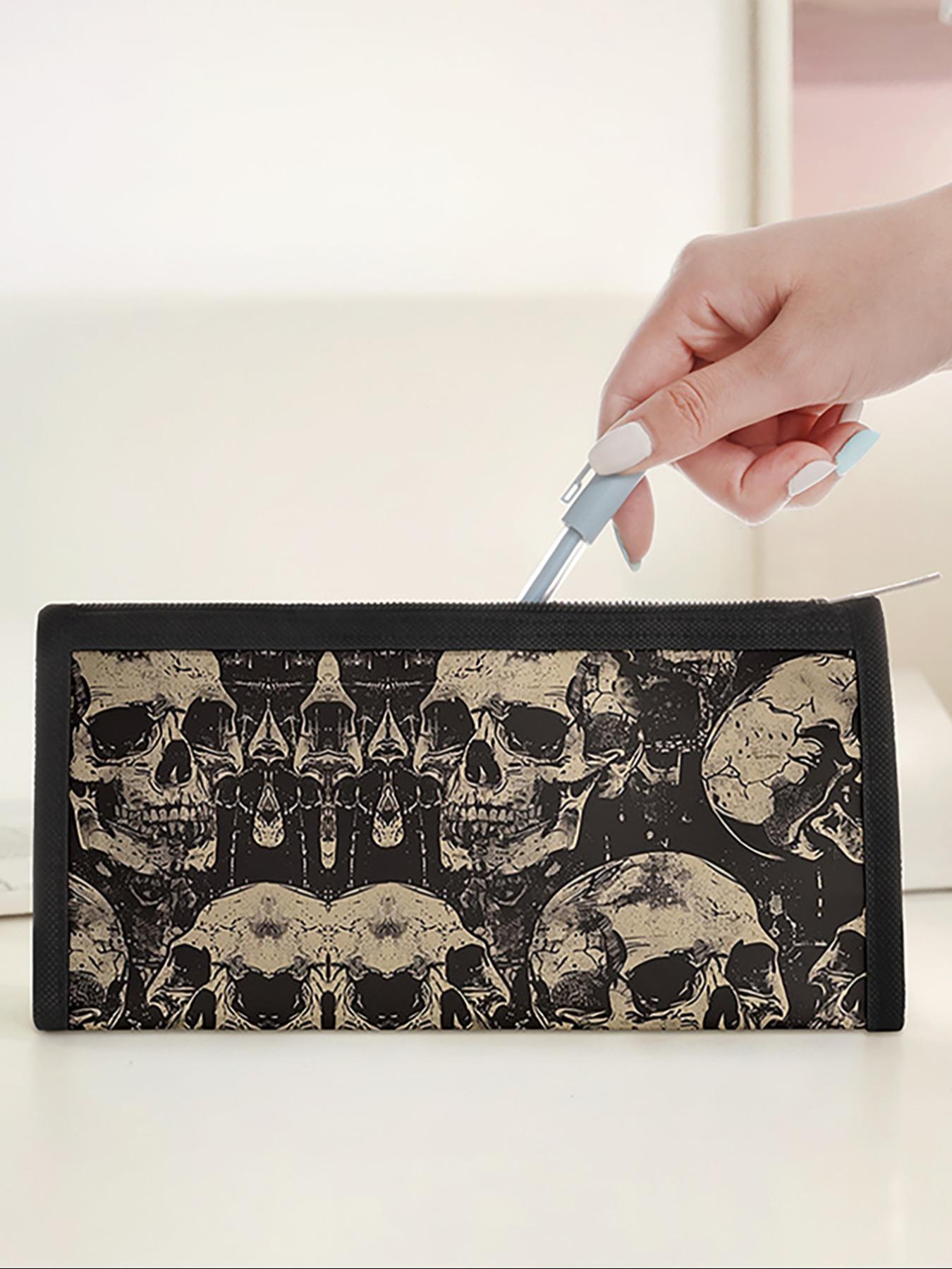 Skull Pattern Triangle Pencil Case, Portable Multi-Functional Stationery Storage Bag, Zipper Design, Unisex, All Seasons, Art Supplies