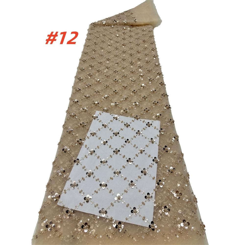 Luxury African Lace Fabric, High-Quality French Mesh Embroidery Beaded, Elegant Lace Trim, Perfect for Wedding Evening Events, Elegant Design