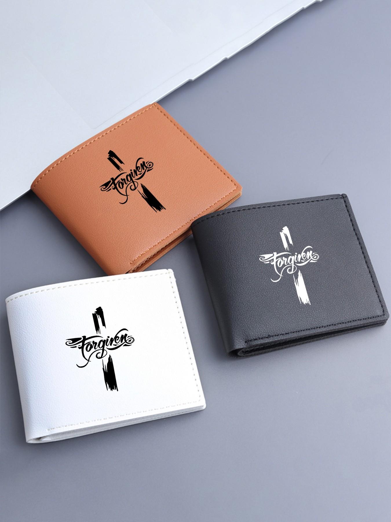 Elegant Cross Print Wallet, Neutral Classic Foldable Card Holder, Durable Faithful Wallet for All Ages, Ideal for Daily Use & Gifts