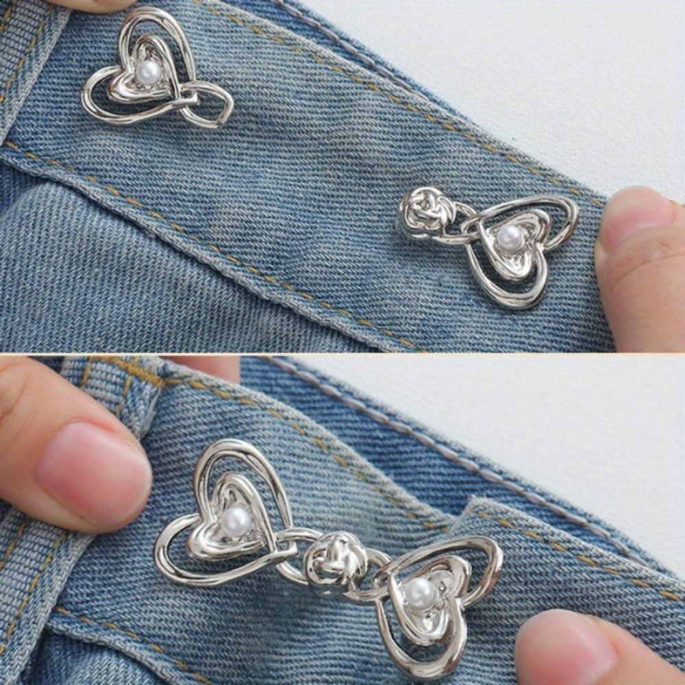 Heart Shaped Jeans Button Tightener Set, 1/2/4 Pairs Handmade Jeans Button Pins, Easy To Install Waist Tightener Button for Indoor & Outdoor
