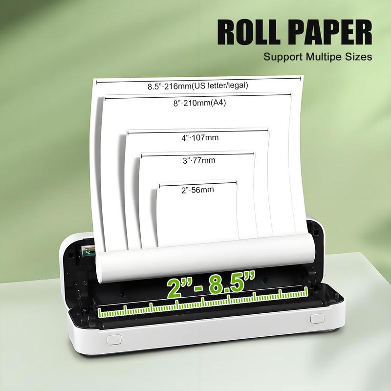 Portable Inkless, Supports A4 Paper Size, Prints Resumes, Music Sheets, Exam Papers, Compatible with iOS & Laptops, Portable Handheld Printer