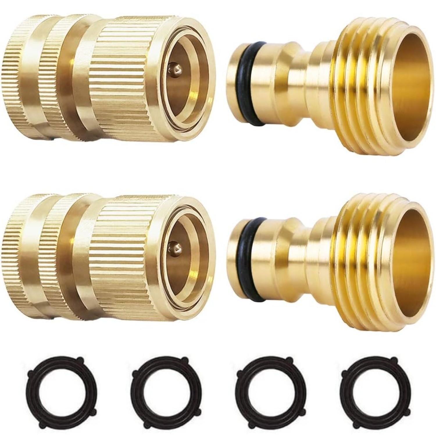 Garden Hose Quick Connector, Solid Brass Connector for 3/4 Inch Garden Hose, Durable and Easy to Use Water Hose Fitting, Hose Attachment, Garden Hose Metal