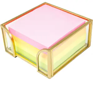 Glass Sticky Note Holder, Gold Sticky Note Dispenser for Desk, Fits 3 x 3 Inch Notes, Stylish for Home Office Desk