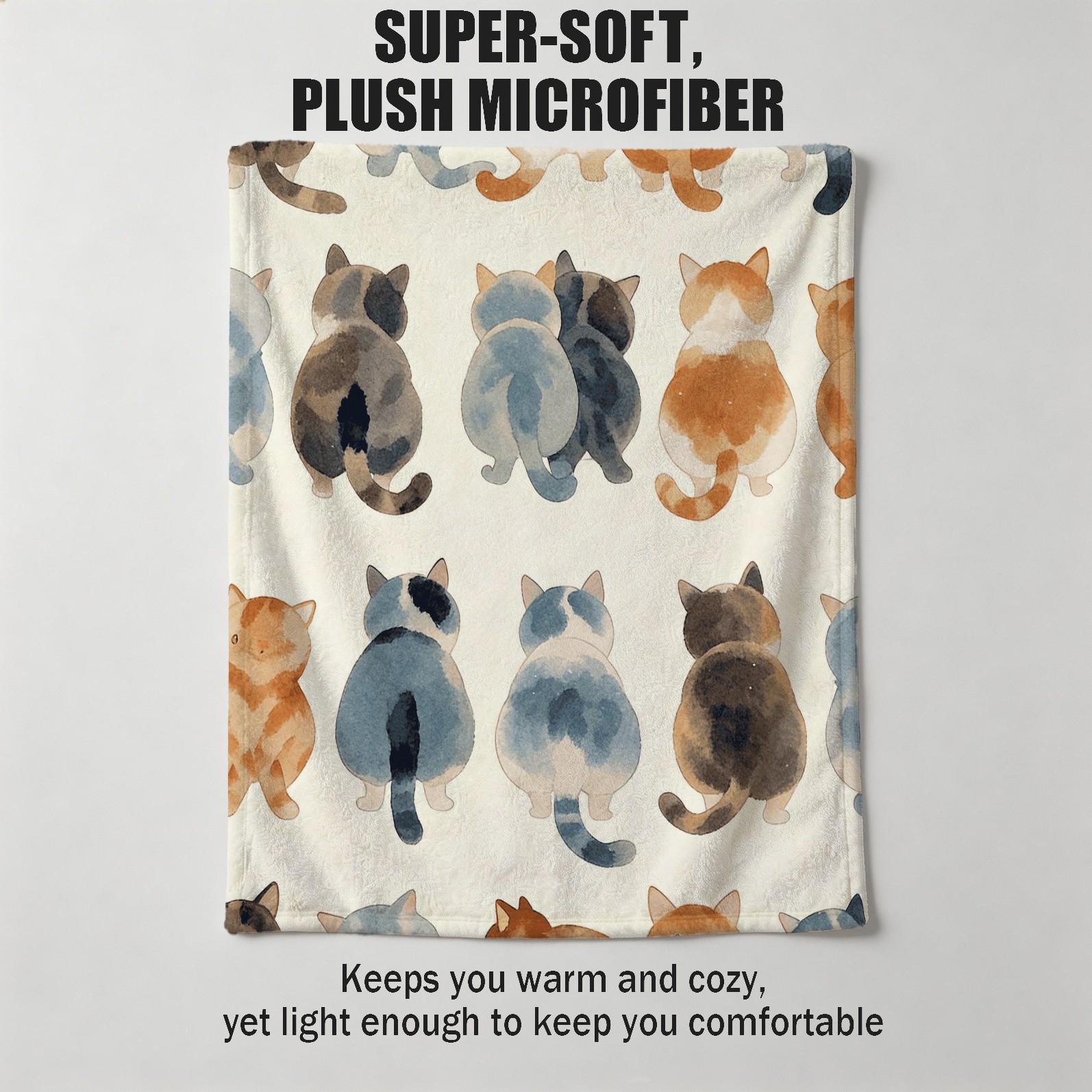 1 Pack Cute Watercolor Cat Butt Flannel Blanket, Super Soft Plush Fleece Throw Blanket, HD Digital Single-Sided Print Cat Lover Gift Blanket, Cozy Decorative Warm Blanket for Sofa, Bed, Car, Travel