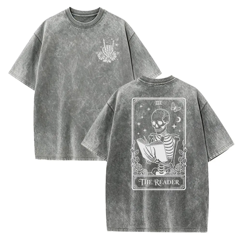 The Reader Tarot Card Shirt, Skeleton Reading Tee, Bookish Gift, Tarot Lover