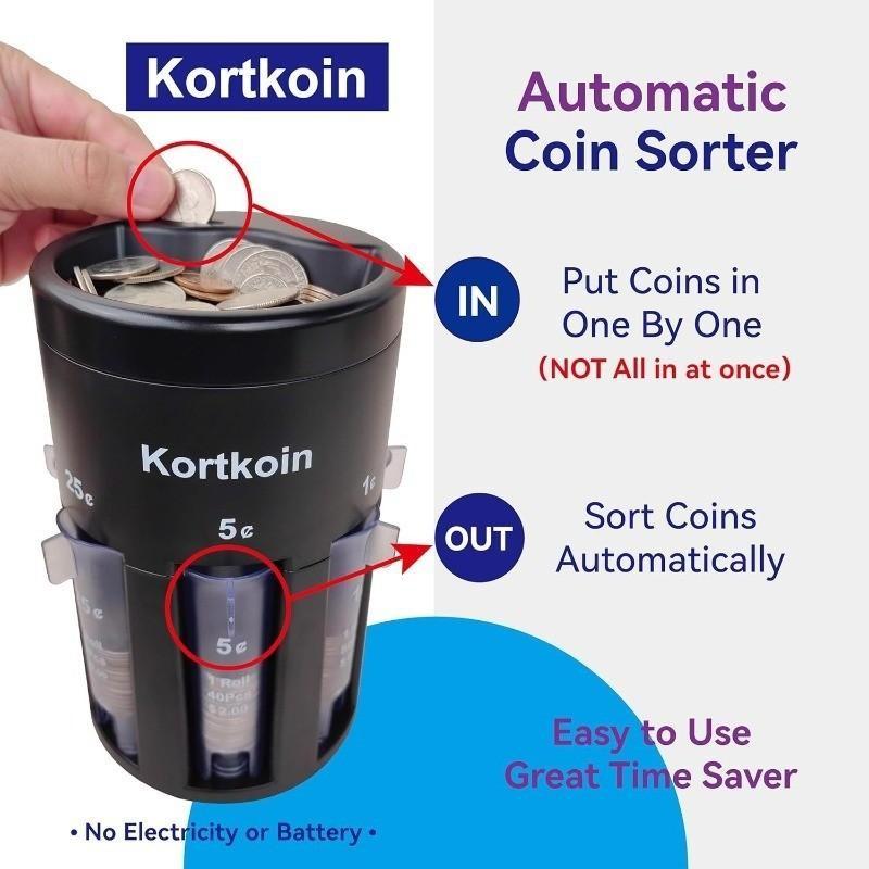 5-In-1 Multi-Functional Coin Sorter Counter, Rotating Base Coin Classifier, Office Kids Savings Home Storage, No Battery Required