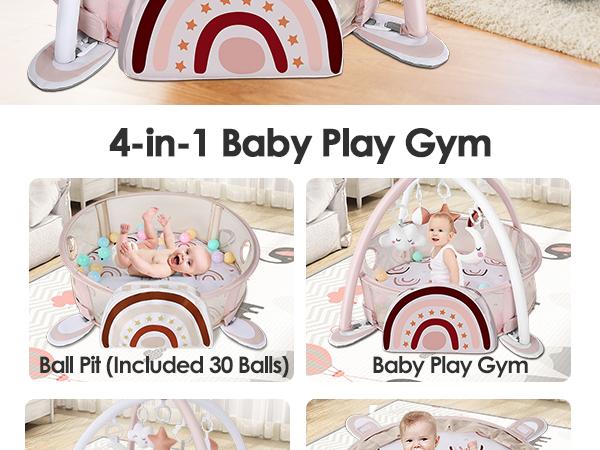 4-in-1 Baby Play Mat Baby Gym,Tummy Time Mat for Floor Activity Gym Ball Pit Including 30 Balls with 5 Infant Learning Sensory Baby Toys for Newborn Toddler Boy & Girl Gifts(rainbow) 4-in-1 Baby Play Mat Baby Gym,Tummy Time Mat for Floor Activity Gym Ball Pit Including 30 Balls with 5 Infant Learning Sensory Baby Toys for Newborn Toddler Boy & Girl Gifts(rainbow)