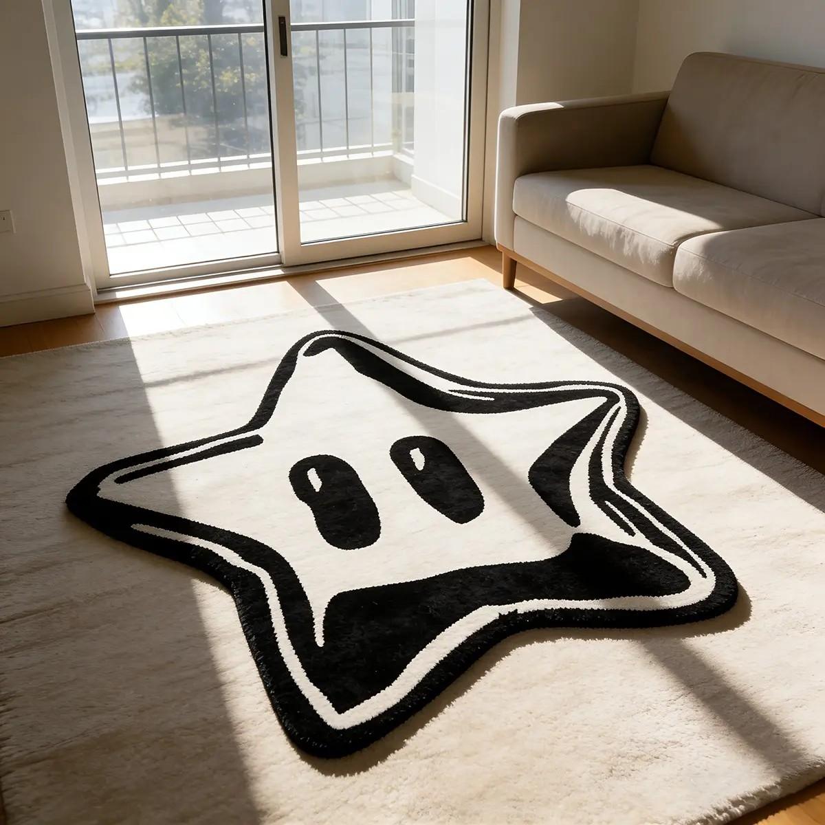 Creative Cartoon Star Pattern Carpet, Soft Comfortable Bedroom Rug, Easy Care Living Room Mat, Home Decor Floor Covering, Soft Area Rug, Decorative Rug