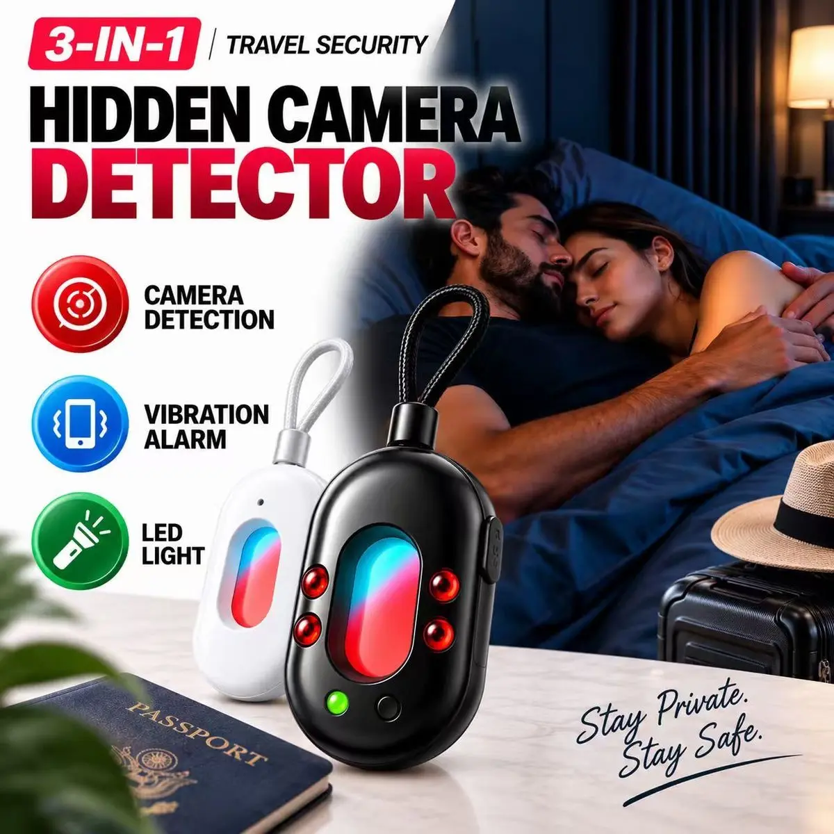 2026 Upgraded 2nd Gen Hidden Camera Detector, Compact Infrared Camera Finder with 3D Detection Chip, Optical Filter, 3 Detection Modes, Vibration Alarm & LED Flashlight for Hotel, Travel & Home