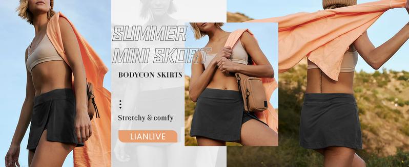 Naeduo Mini Skirts for Women High Waist Split Hem Casual Fitted Athletic Bodycon Skort Skirts with Shorts