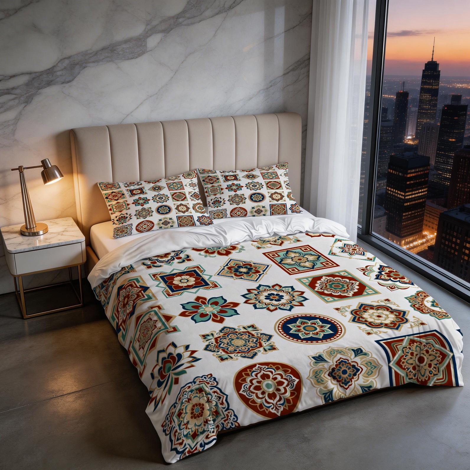 2/3 Pack Boho Mandala Print Duvet Cover Set, Vintage Floral Style Bedding, Soft & Breathable Bed Set with Zipper Closure for Bedroom & Guest Room, Suitable for All Seasons (No Insert)