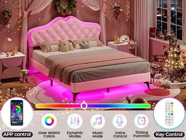 Sikaic Velvet Princess Platform RGB LED Bed Frame with Storage Drawers and Adjustable Crystal Button Headboard Creamy Pink Furniture Nursery Design Cute Interior Bedroom Set Upholstered Modern Cama Sikaic Velvet Princess Platform RGB LED Bed Frame with Storage Drawers and Adjustable Crystal Button Headboard Creamy Pink Furniture Nursery Design Cute Interior Bedroom Set Upholstered Modern Cama