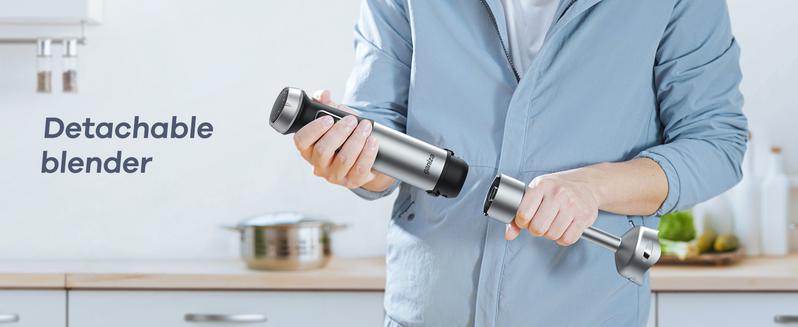 【 Only $27.99!!!】Ganiza Electric Immersion Blender Handheld, Max 1000W, 16 Speed, Stainless Steel, 800ml Mixing Beaker, 600ml Chopper, Whisk and Milk Frother Household Appliances Multifunction Durable