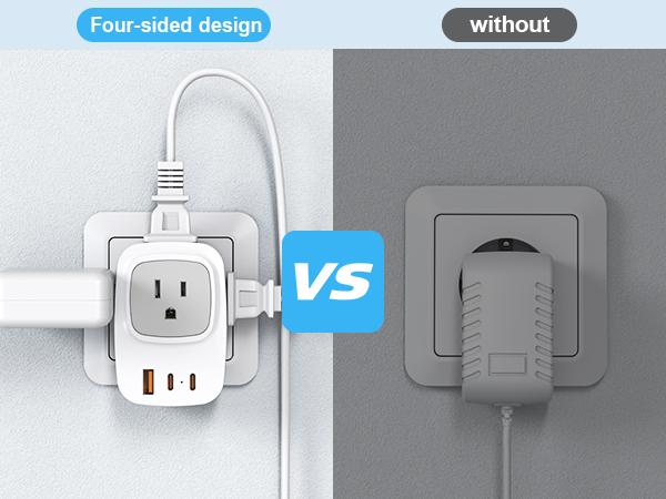 Germany France Power Adapter with 2 USB C, 4 AC Outlets. EU Plug Adapter for US to Europe, Korea, Iceland, Greece, Spain.