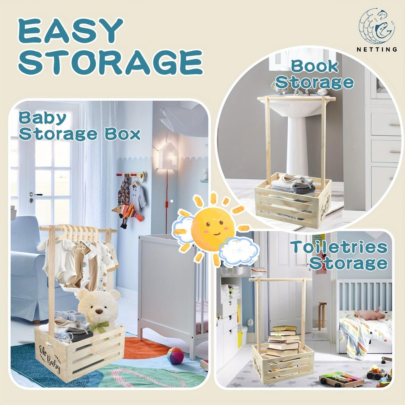 Large Size Wooden Storage Basket Youngster Shower Crate Closet, Youngster Shower Decorations Youngster Wooden Storage Crate with Handle Baby Shower Gifts Basket for Boys & Girls, Pregnancy Gifts, Suitable for Christmas and Halloween Gifts