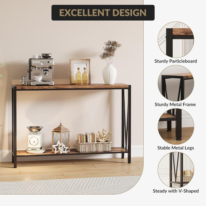 43 Inch Console Table,2-Tier Narrow Console Sofa Side Table,Premium Entryway Furniture for Hallway,Living Room,Vintage Color 43 Inch Console Table,2-Tier Narrow Console Sofa Side Table,Premium Entryway Furniture for Hallway,Living Room,Vintage Color