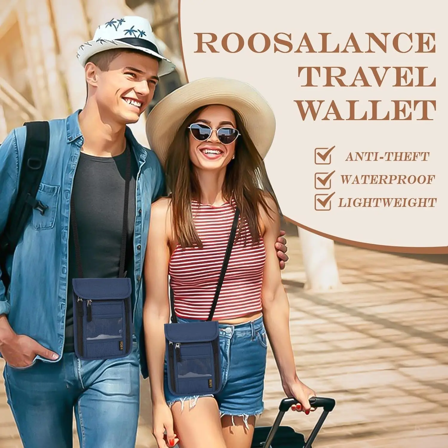 RFID Blocker Lightweight Waterproof Travel Neck Pouch Passport Holder for Women, Men (Dark Blue)