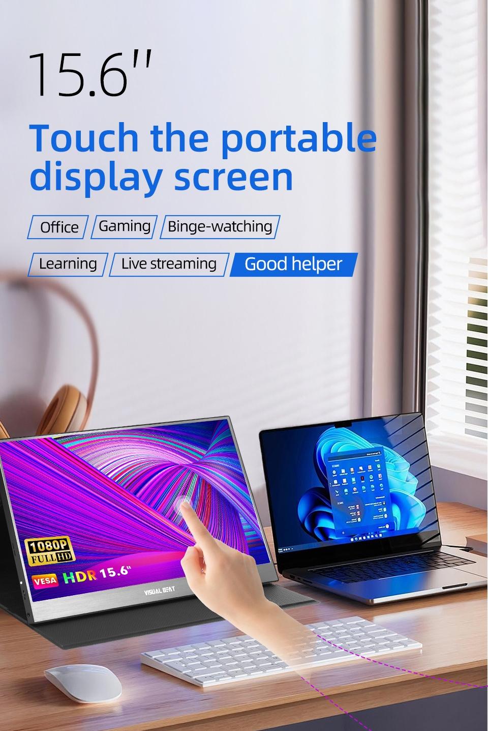 15.6 Inch Fhd Touch Portable Monitor, 100% Srgb Compatible with Ps5/switch, Includes Smart Protective Case, Ideal for Gaming and Work