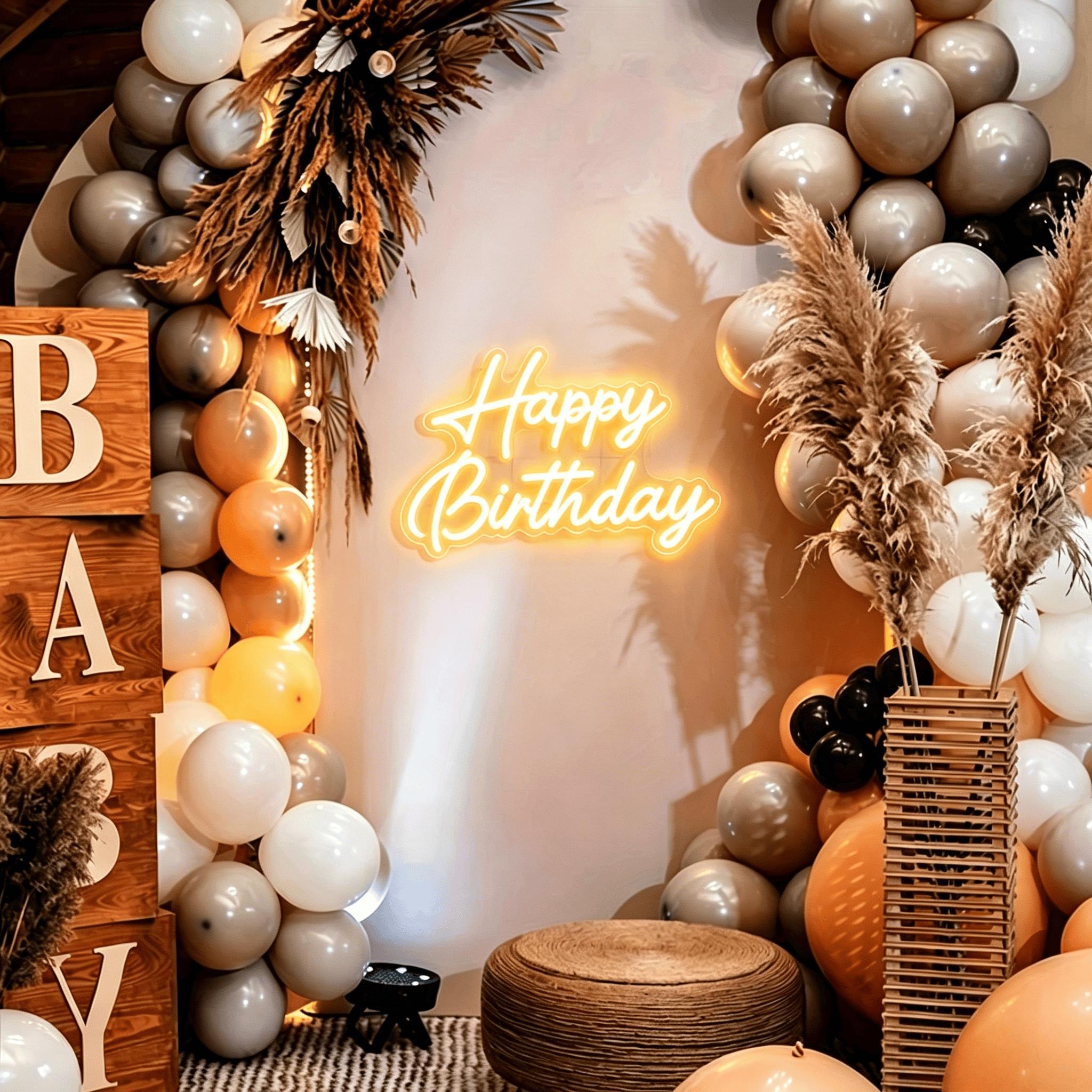 Dimmable Reusable Contemporary Plastic Happy Birthday LED Sign (17-20 in) - Bonfire, Children's Day Party Decor, Family Love Indoor/Outdoor Wall Backdrop Decoration, On/Off Function