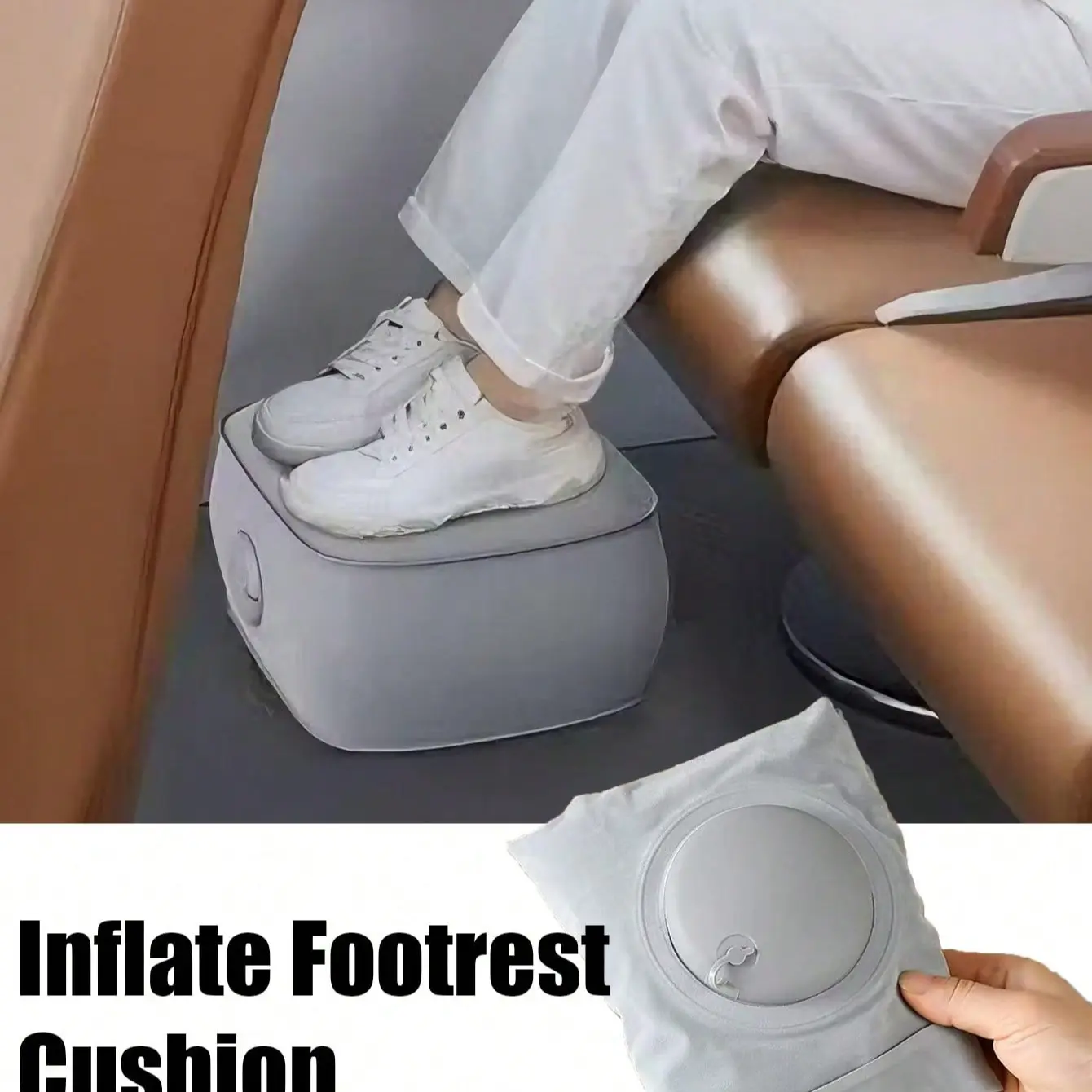 Inflatable Foot Rest Mat, Quick Inflate Travel Seat Pad, No Pump Needed, Portable Foldable, Ideal for Plane, Concert, Camping, Fishing