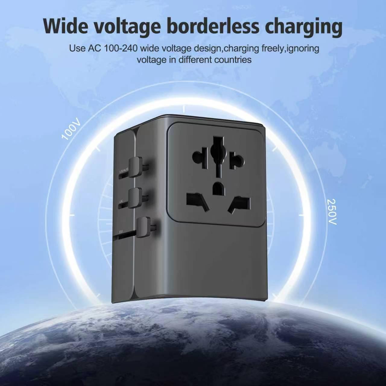 65w Universal Travel Adapter Plug, 2a2c Multi-Port Fast Charging, Compatible with Uk Us Eu Au Sockets, Ideal for Business and Leisure Travel