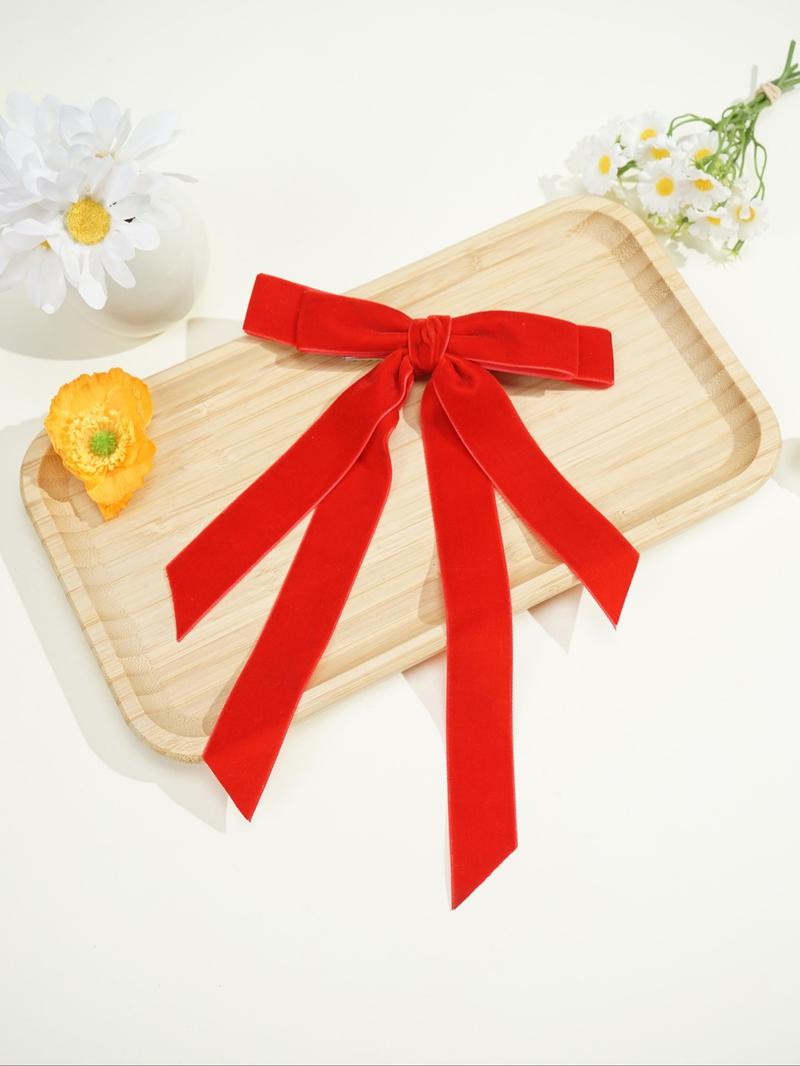 2-Piece Red Velvet Christmas Hair Bow Set for Mom & Daughter, Matching Luxury Headband & Alligator Clip,  Holiday Photo Outfit Accessories, Newborn Toddler Girls Women Xmas Gift, Hair Bows Headbands