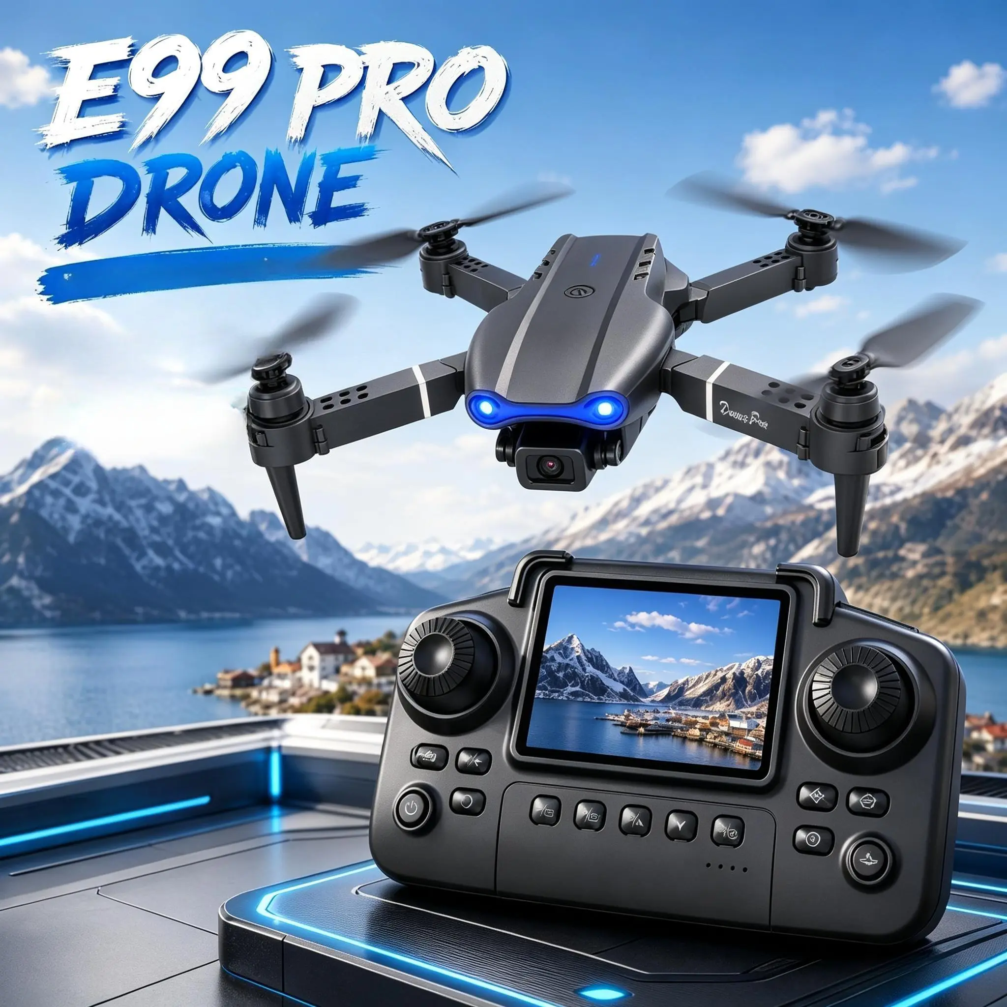 E99 PRO Remote Control Electronic Drone - Portable Quadcopter, Wireless Drones, Rechargeable RC Aircraft Toy for Outdoor Leisure Flying