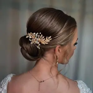 Handmade Gold Silver Color Wedding Hair Accessories Crystal Women Hair Combs Leaves Bridal Headband Head Jewelry