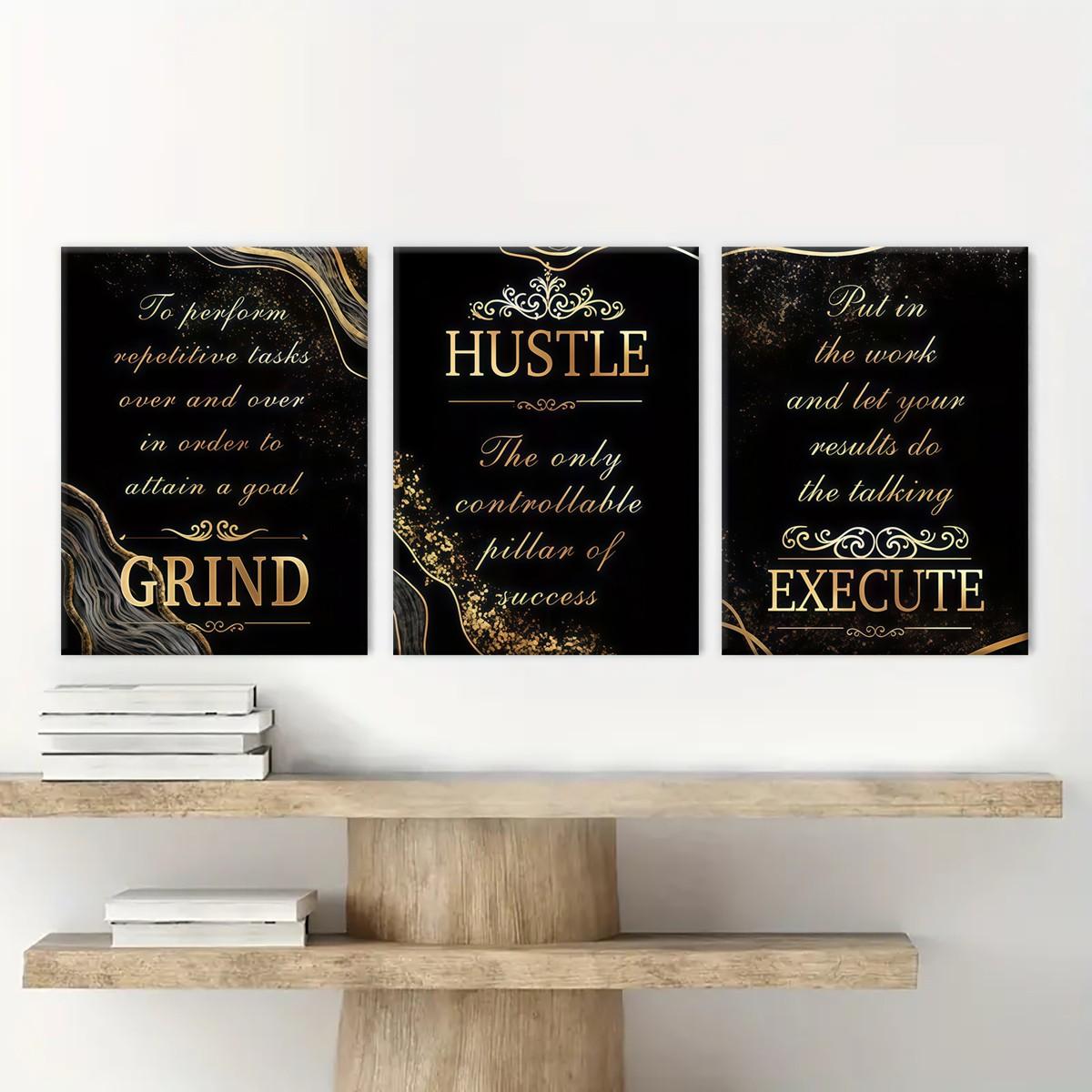 2D flat Wall decor framed 3-Piece Wooden Framed Black Gold Texture Canvas Wall Art, Inspirational Modern Wall Decor, Fashionable Home Poster for Living Room, Bedroom & Office