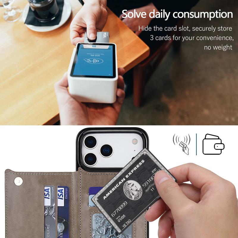 For iPhone 17 Pro Max 16 15 14 13 12 11 Magnetic Flip Leather Wallet Card Case with Card Holder Embossed Butterfly Premium PU Leather Kickstand Case